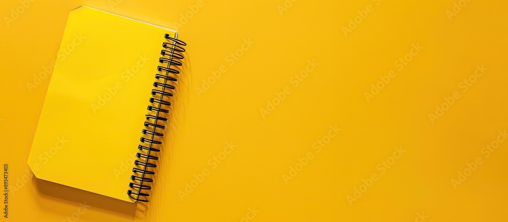 Aufkleber yellow spiral notebook set against a blank copy space image