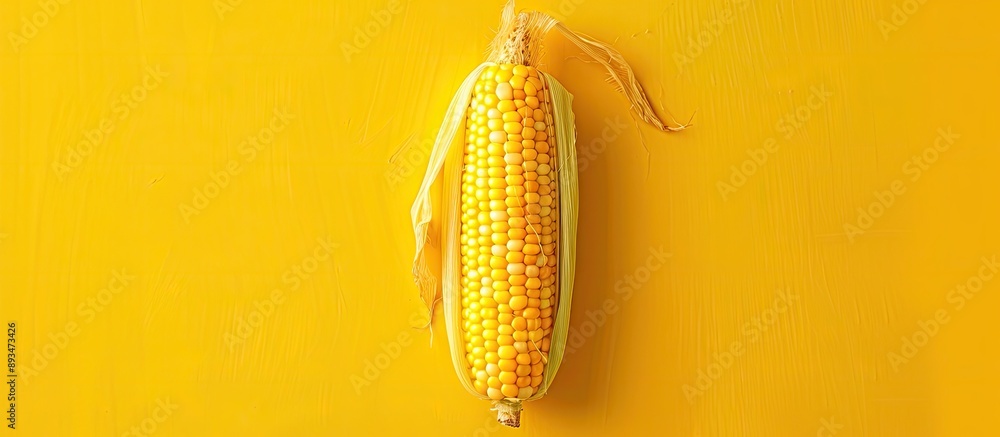 Poster yellow background with copy space image showcasing fresh corn