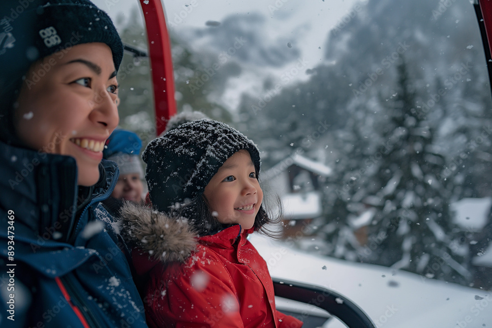 Sticker family taking a gondola ride through the snow