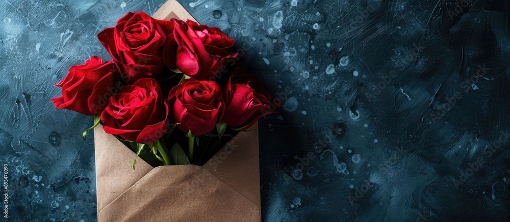 Aufkleber beautiful red roses in an envelope symbolizing love or valentine s day against a background with cop