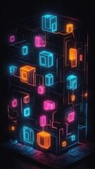Abstract Glowing Neon Structures for Modern Graphic Design