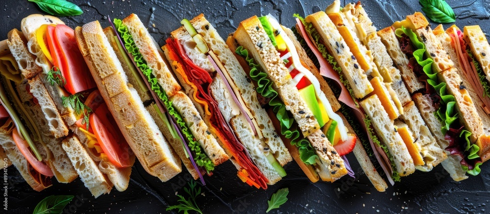 Aufkleber An array of sandwiches with assorted fillings suitable for any occasion with copy space image