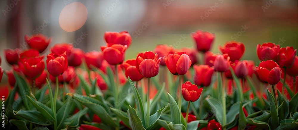 Aufkleber macro shot of vibrant red tulips ideal for a holiday card or background with ample copy space image 