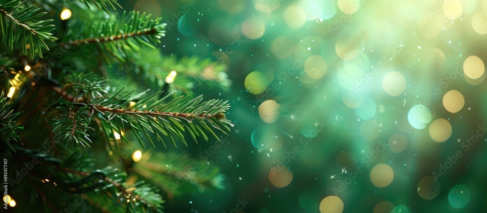 Aufkleber Blurred green Christmas background with pine needles bokeh effect ideal for copy space image