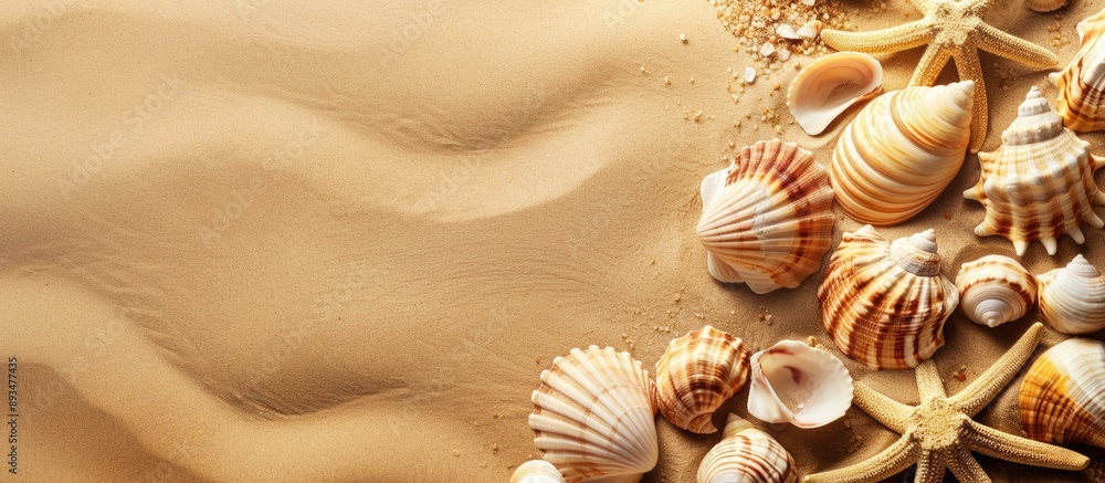 Aufkleber copy space image with shells and sand