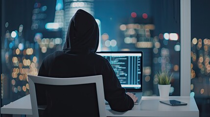 A person wearing a hooded sweatshirt stands in front of a server rack, using a tablet