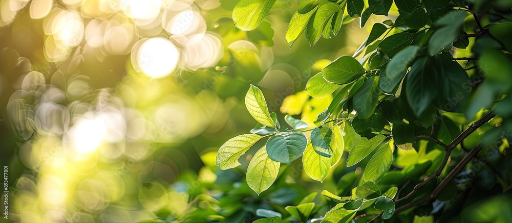 Aufkleber A stunning backdrop of lush green tree leaves with blurred areas and bokeh effect Perfect for eco conscious themes like global warming awareness Copy space image available
