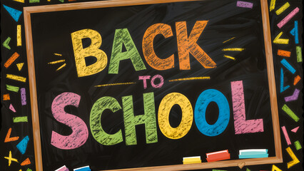 "Back to School" Written on a Colorful Chalkboard: Perfect for Educational Projects, School Supplies Ads, and Back to School Promotions.