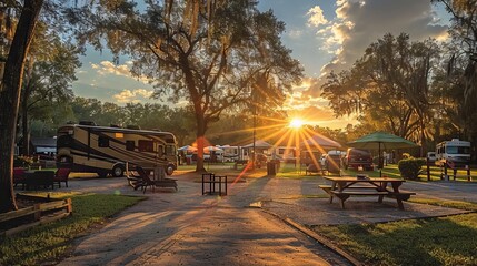 RV Park With Sunset And Trees