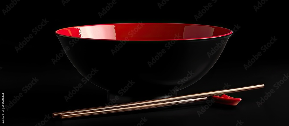 Aufkleber a black empty bowl with a red interior and chopsticks resting on it isolated on a black background c