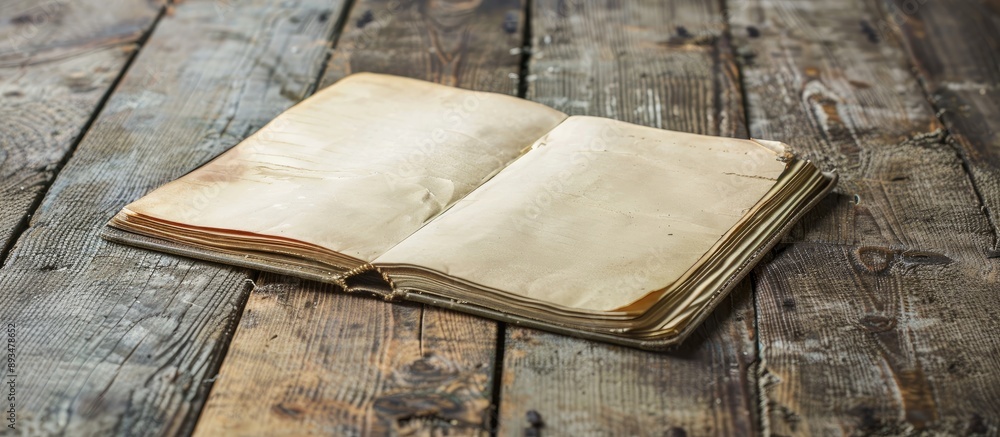 Fototapete a notebook rests on a wooden table providing a clear backdrop for your copy space image