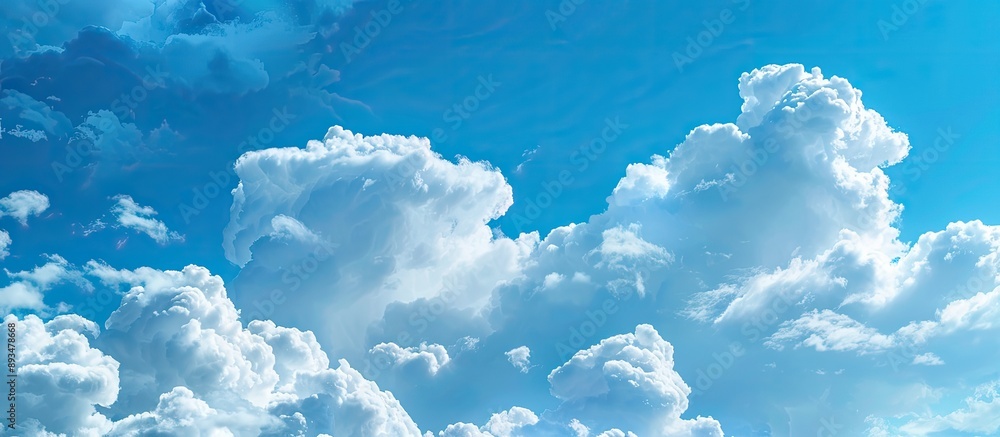 Poster a vivid blue sky with dense white clouds providing a perfect backdrop for text or images with enough