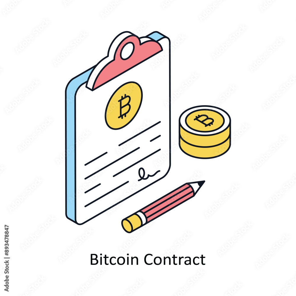 Poster bitcoin contract isometric style icon. symbol on white background eps 10 file