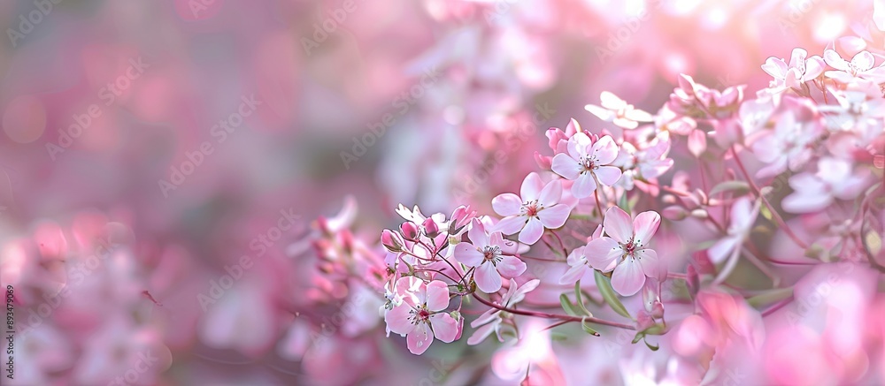 Poster Blooming Spiraea salicifolia also known as willow herb in a garden setting creating a floral background suitable for a copy space image