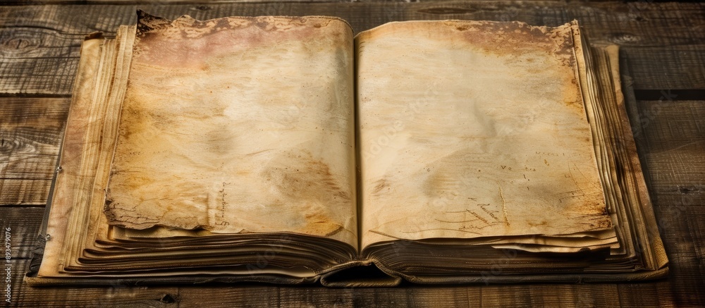 Aufkleber vintage style book with aged pages suitable for adding text or images with copy space image