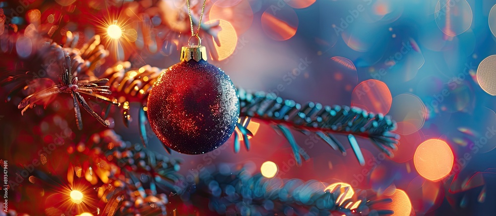 Aufkleber An ornament dangles from the Christmas tree creating a festive and colorful scene enhancing the copy space image