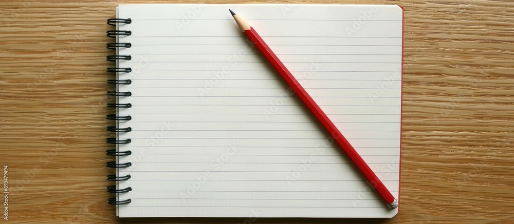 Poster a blank notebook with lined pages and a pencil on top ideal as a copy space image