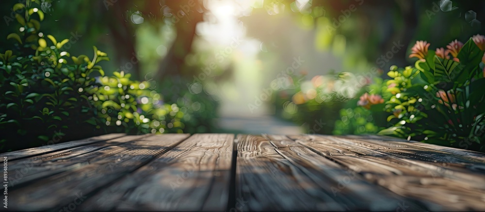 Aufkleber blurry nature background with a table top perfect for a copy space image