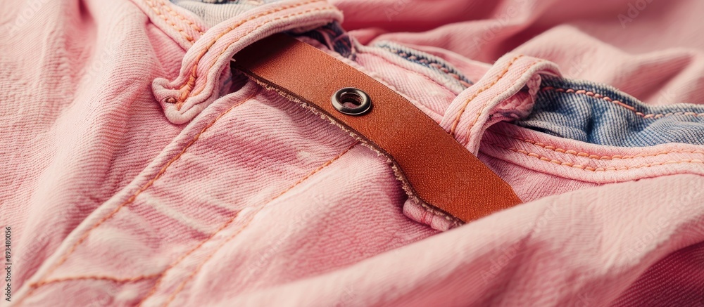 Poster denim jeans in a soft shade of pink with a leather tag that provides space for text or images. copy 