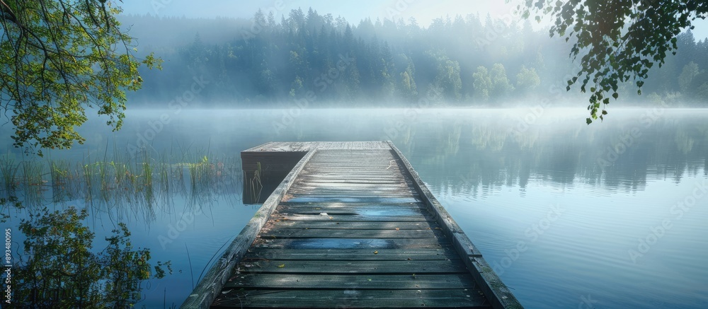 Poster scenic pier by the lake with ample copy space image
