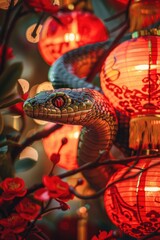 Obraz premium snake and Chinese lanterns. selective focus