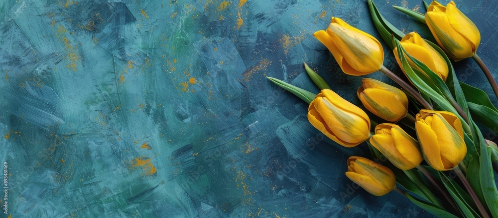 Aufkleber yellow tulips bouquet on a matching background ideal for mother s day valentine s day or birthdays p