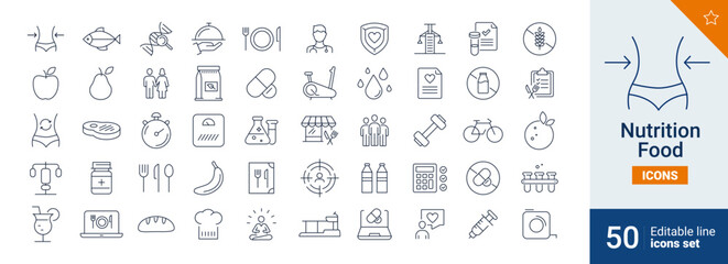 Nutrition icons Pixel perfect. Food, fitness, man, ....	
