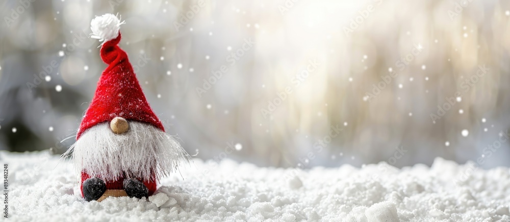 Fototapete christmas toy featuring a snow gnome or elf donning a red cap ideal for a festive card with blank sp