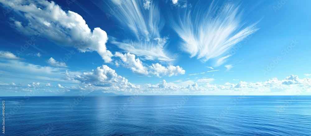 Aufkleber blue sky meets empty ocean a serene vista with vast copy space image