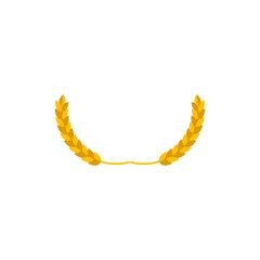 Bent spikelet. A semicircular curved shape. Two ears of wheat together. Colored vector illustration on a white background.
