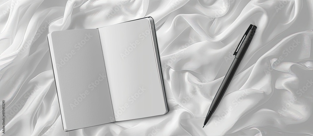Leinwandbilder a notebook and pen placed on a white fabric viewed from above in a business education setting with a