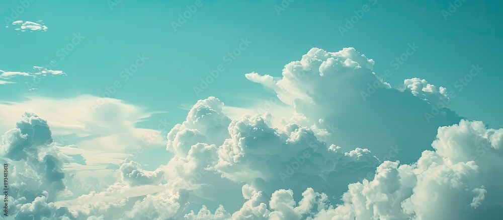 Fototapete Cloudy weather with cumulus clouds in the sky creates an ideal abstract background for design with copy space image