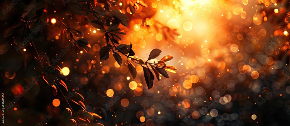 Poster a natural background featuring orange bokeh illuminated by tree shade with copy space image