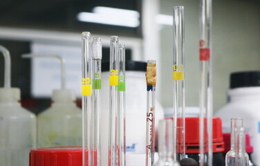 Graduated pipettes equipment for laboratory research.