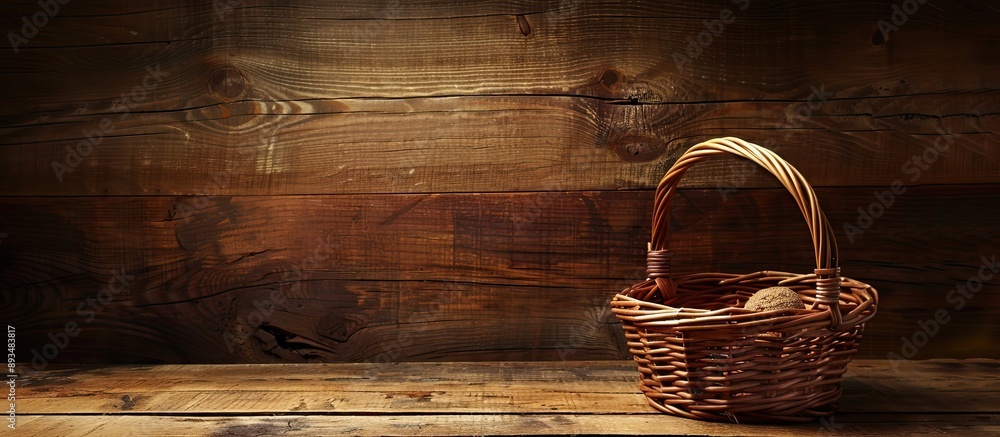 Aufkleber wooden table with an empty basket suitable for a copy space image