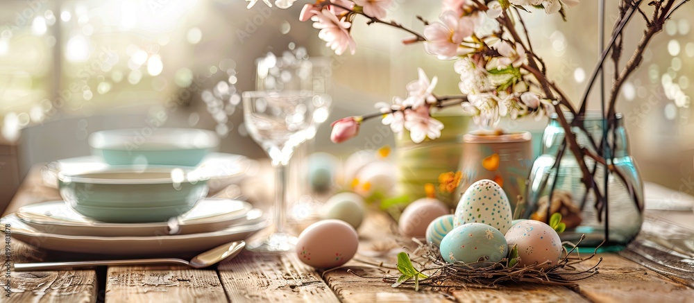 Poster decorative easter table setting with ample copy space image for your personal touch