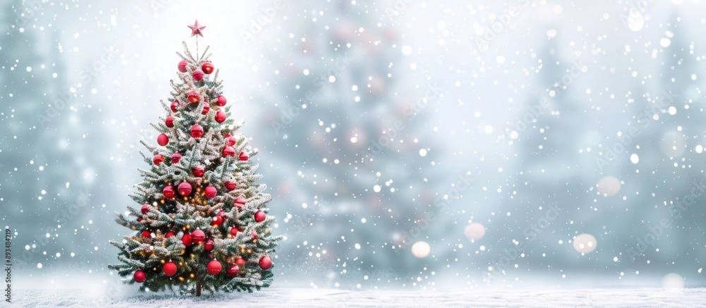 Aufkleber a christmas tree adorned with ornaments is set against a snowy backdrop creating a festive ambiance 