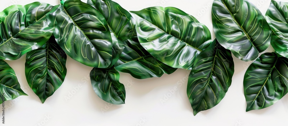 Poster Neatly arranged artificial leaves in a beautiful design with a holiday vibe ideal for Valentine s Christmas and New Year themes with copy space image option