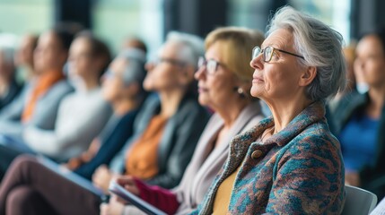 Seniors attending a retirement seminar, learning strategies for maintaining financial health in their golden years