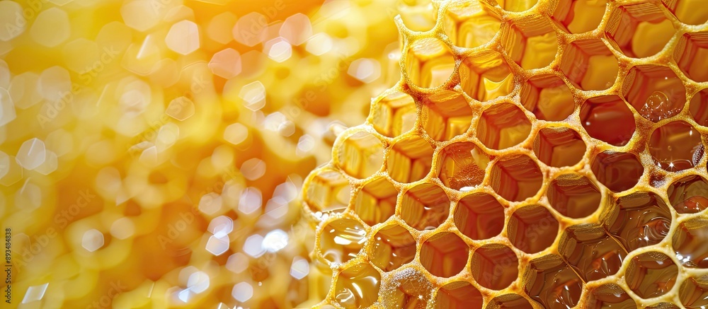 Poster Detailed close up image of honeycombs on a table with copy space
