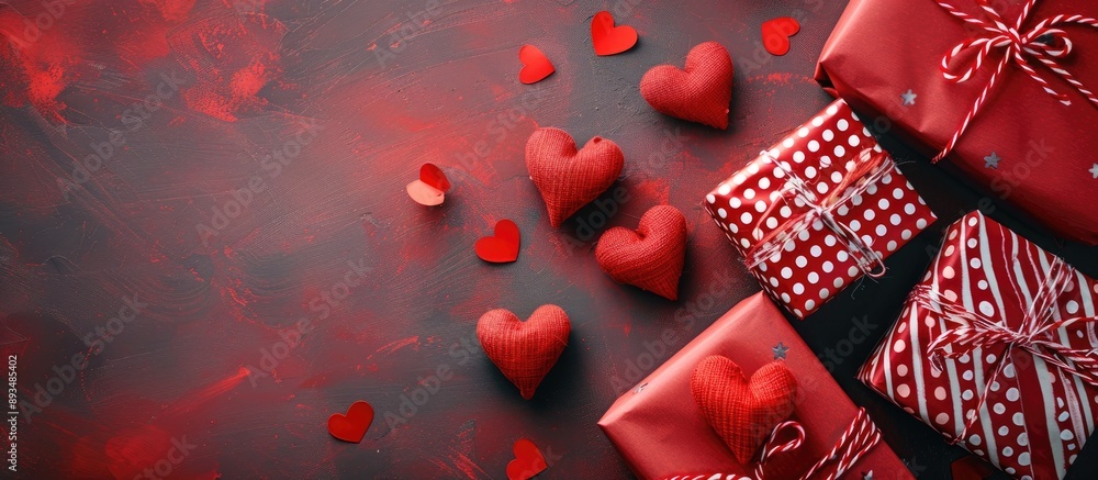 Aufkleber colorful valentine s day design featuring gift boxes red fabric hearts and a copy space image all ca