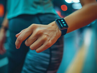 Closeup of a Person's Wrist Wearing a Smartwatch During a Nighttime Workout