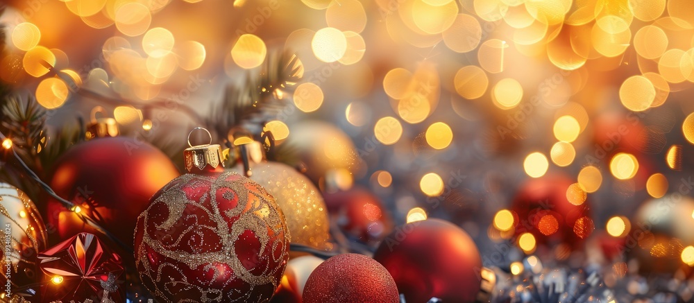 Fototapete selective focus on new year or christmas decorations against an abstract background with a bokeh eff