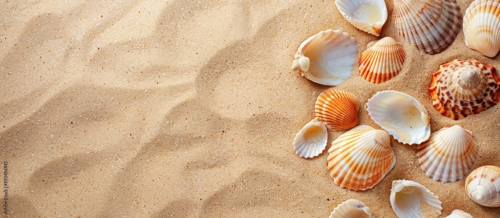 Aufkleber copy space image with shells and sand