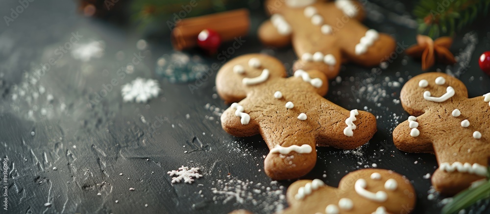Aufkleber Gingerbread cookies presented as a festive menu item showcased on a food themed background with ample copy space image