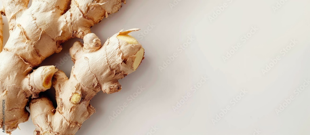 Poster copy space image featuring a ginger root zingiber officinale on a white background