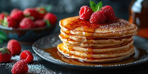 Stack of Pancakes with Maple Syrup
