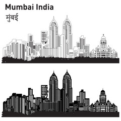 The Vector Mumbai Skyline Silhouette Clipart captures the city's iconic architecture, showcasing landmarks like the Gateway of India. Ideal for enhancing presentations, designs, and promotion