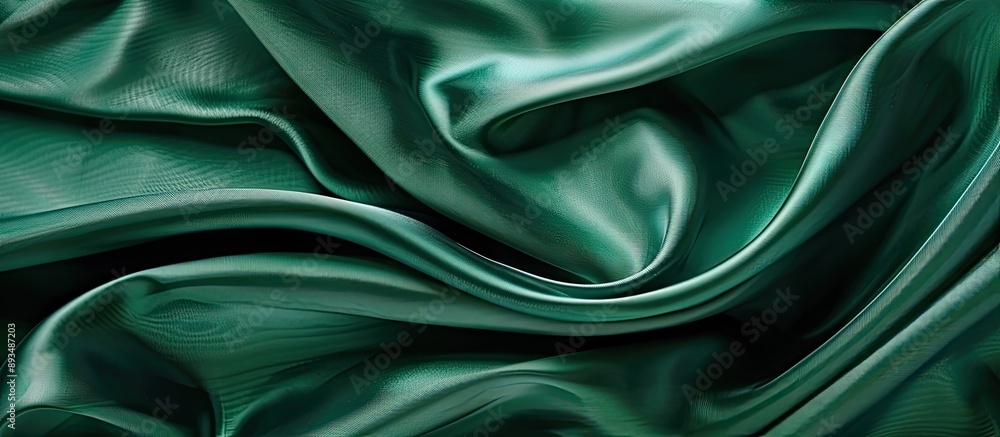 Poster luxurious silk in an elegant green hue can serve as an abstract background in a close up image with 