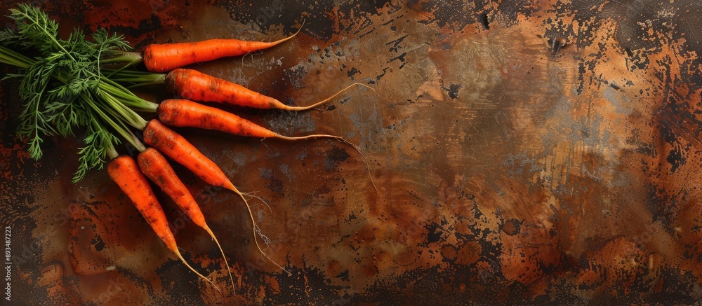 Poster A rustic picture featuring fresh carrots on a textured background includes copy space image